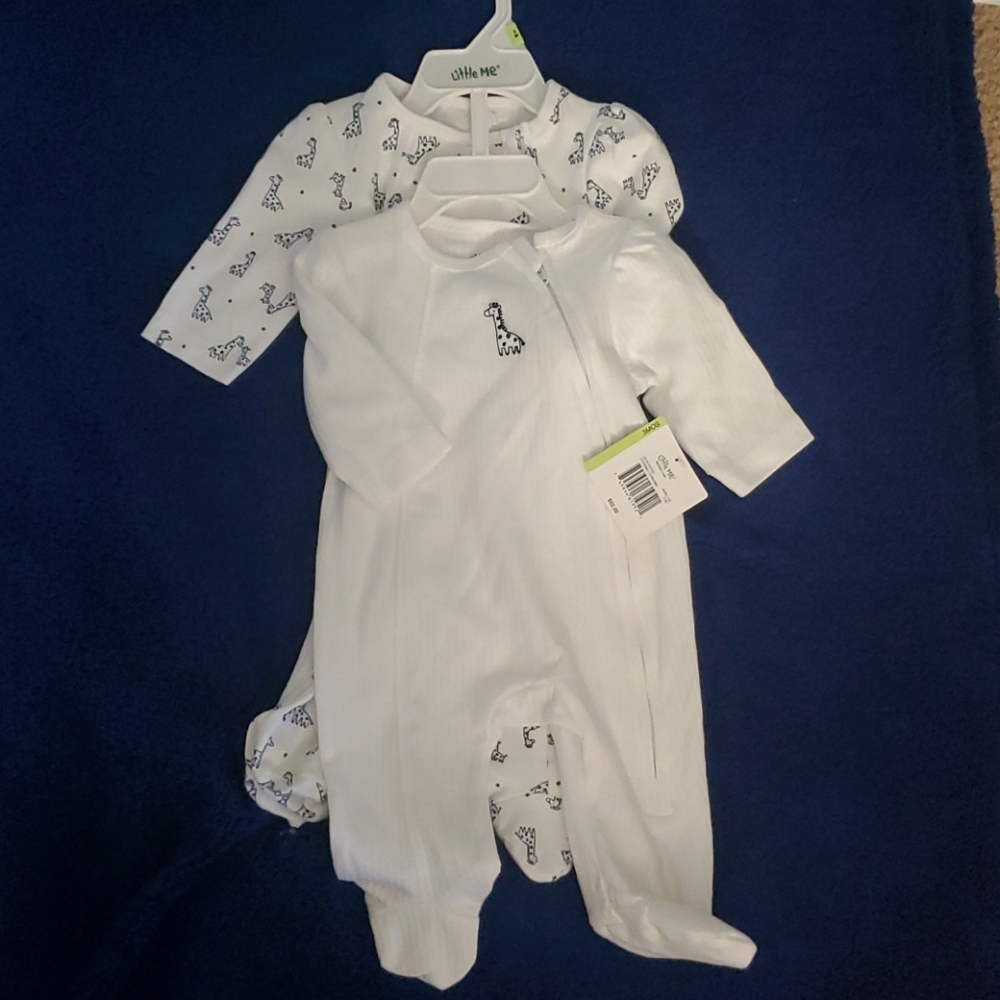 Little Me: Giraffe footy one piece- 2 pack  3m